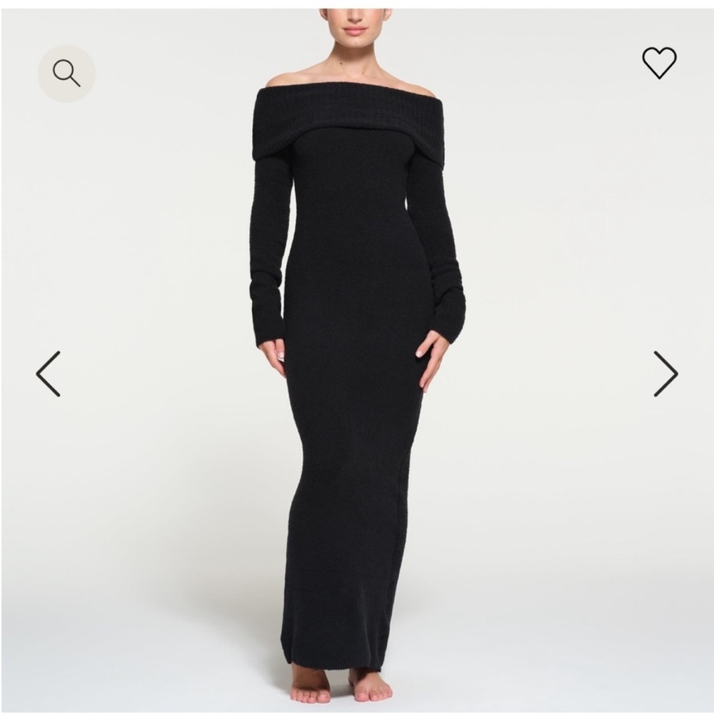 SKIMS Black Knit Off The Shoulder Dress